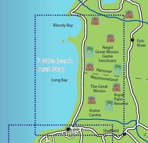 mapa negril na Jamajce 7-мильного plaży