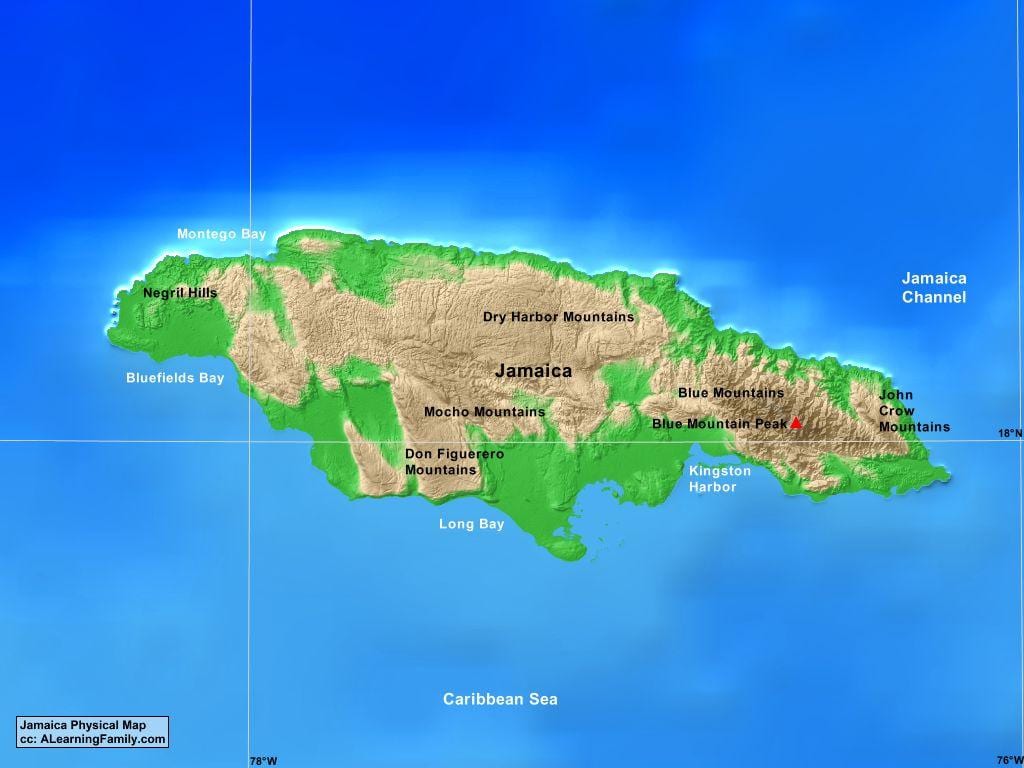 Mapa Jamajki góry