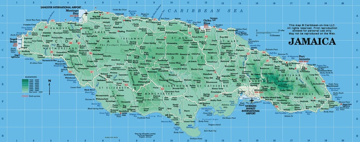 geograficzna mapa Jamajki