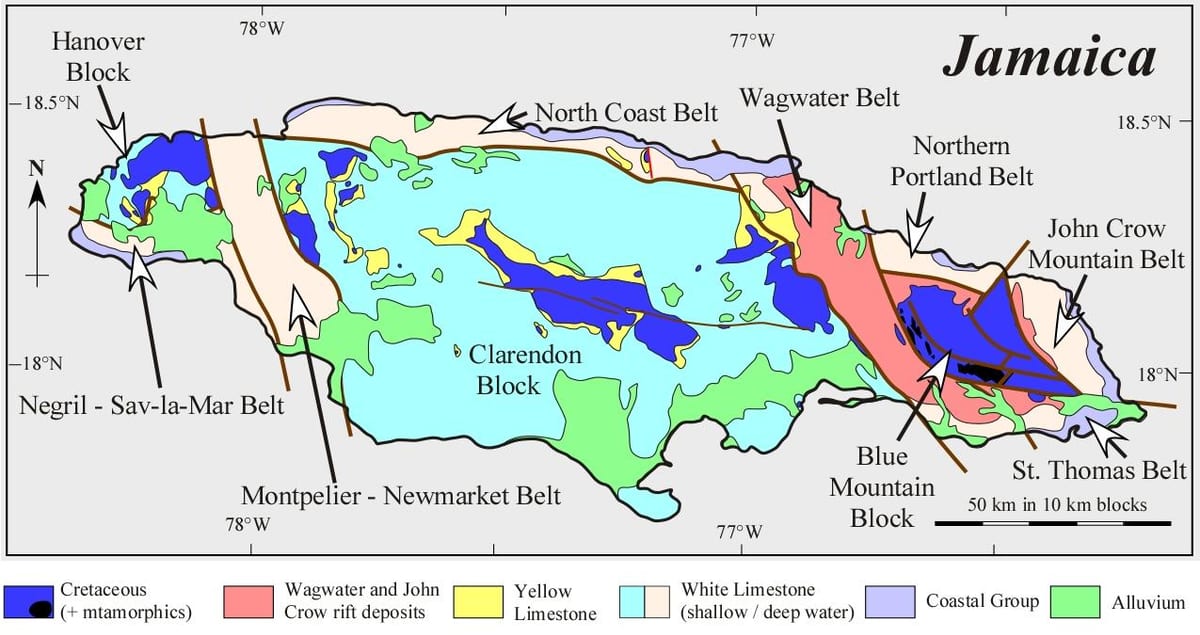 Mapa geologicznych Jamajka