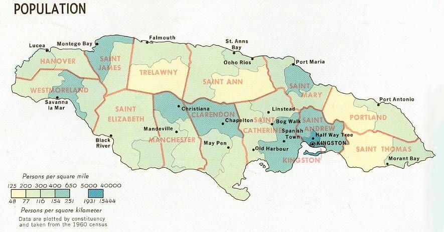 mapa ludności Jamajki