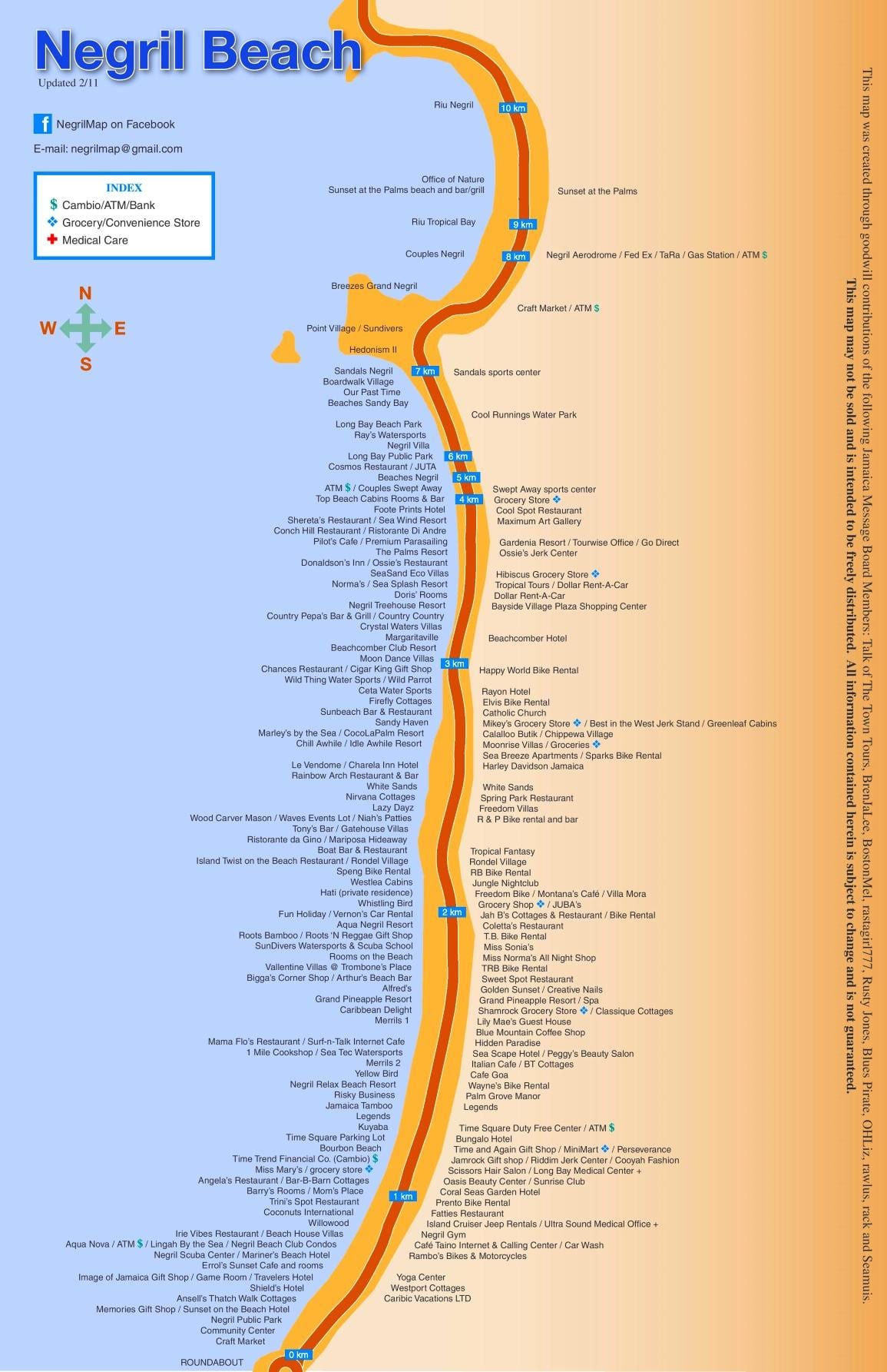 mapa ośrodków negril na Jamajce