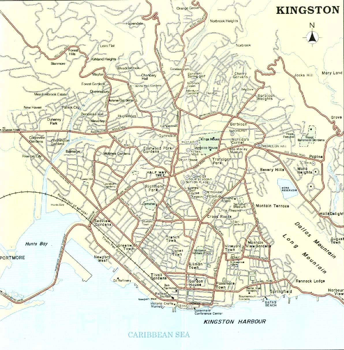 Mapa okolic Kingston Jamajka