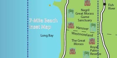 Mapa negril na Jamajce 7-мильного plaży